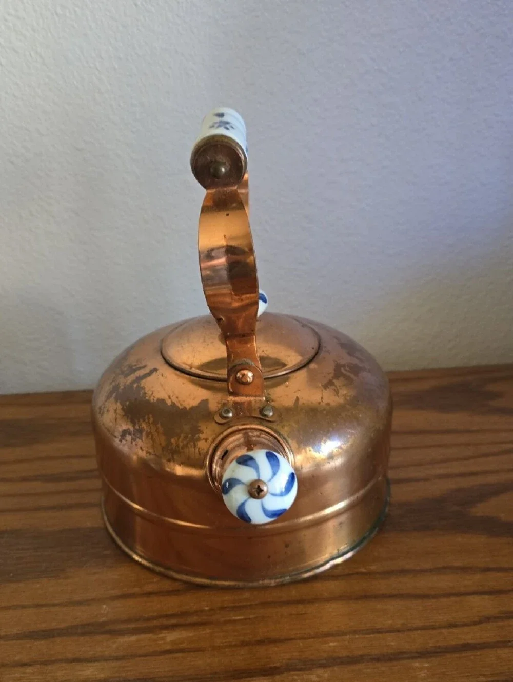 Vintage O.D. I Pure Copper Kettle with Porcelain Handle and Knob Tote 11